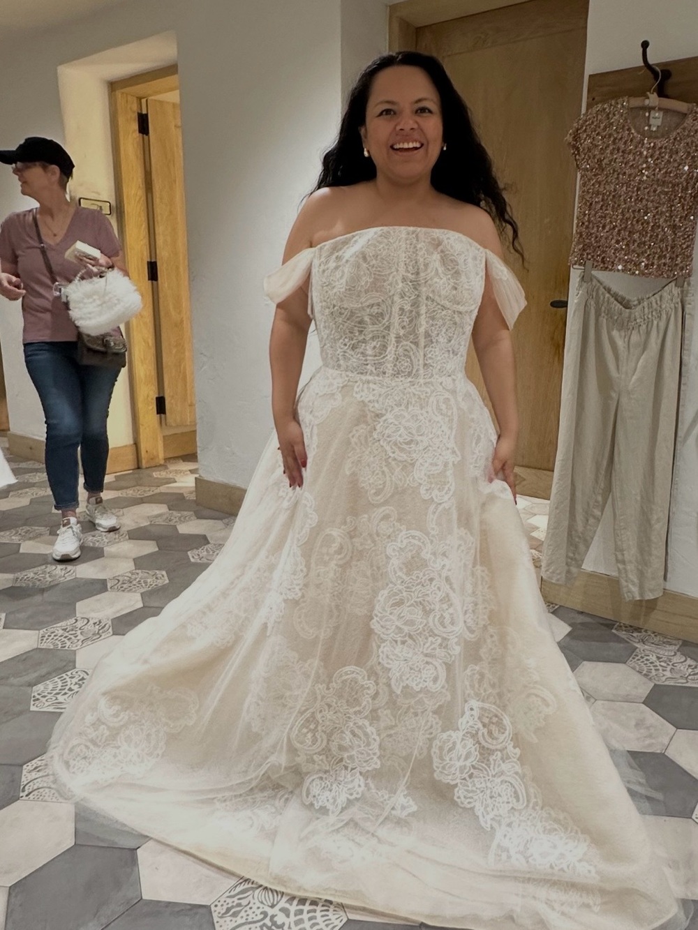 Off-Shoulder Lace A-Line Wedding Dress in Ivory